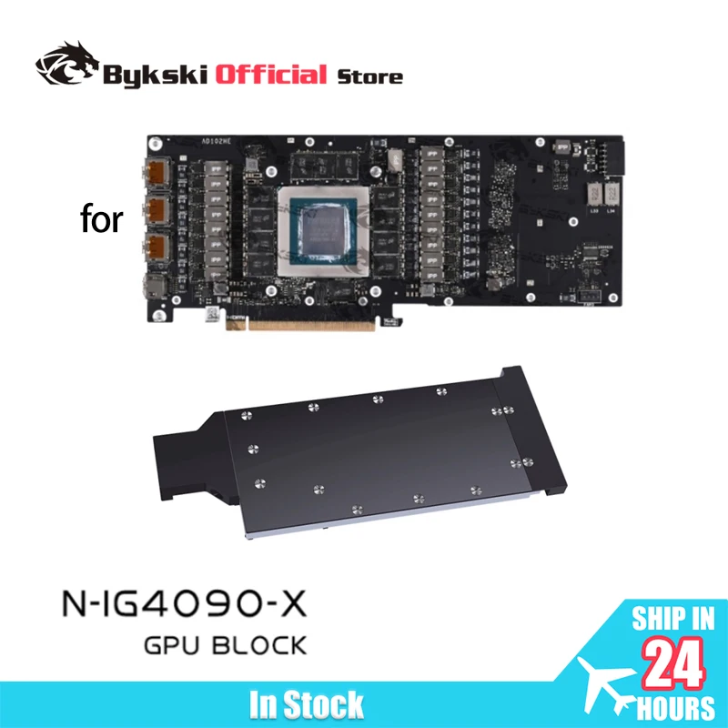 Bykski GPU كتلة المياه لـ iGame GeForce RTX 4090 بطاقة توربينية واحدة / مشعاع تبريد نحاسي RGB AURA N-IG4090-X