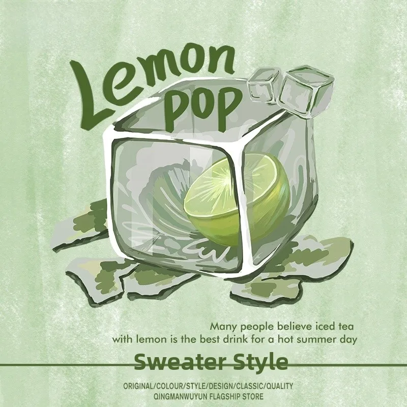 

Осенний свитшот с лимонным принтом, круглым вырезом, на флисовой подкладке, свободного кроя, для мужчин, модная повседневная одежда, смесь хлопка и полиэстера