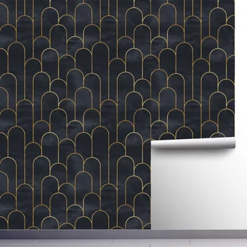 Home decor black gold arc self adhesive wallpaper Peel and stick contact paper bedroom wall renovation furniture stickers