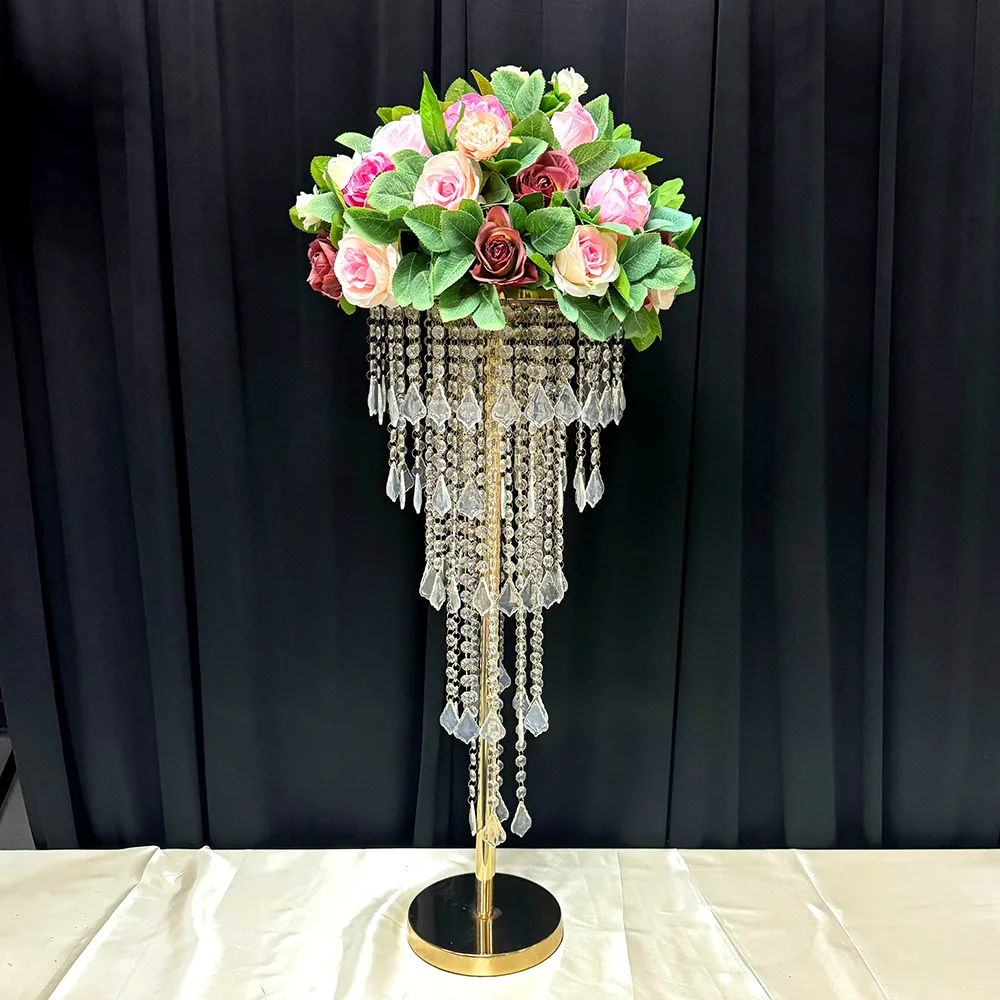 

Crystal Flower Stand Wedding Flower Holders Centerpiece Crystal Metal Flower Vase for Reception Tables Wedding Supplies