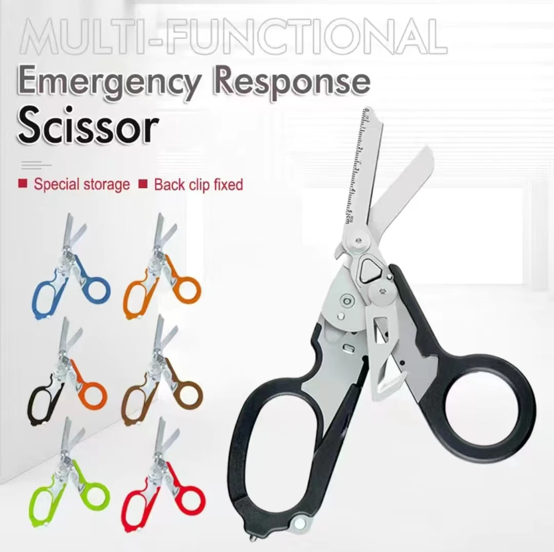 Tactical 6 In1 Multifunction Medical Emergency Response Raptors Shears Foldable Scissors Pliers Outdoor Survival Tool Equipment
