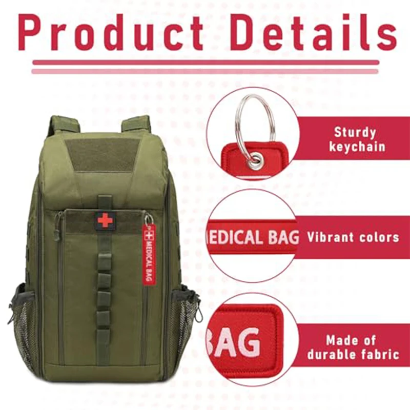 200Pcs Emergency Backpack Marker MEDICAL BAG Embroidered Keychain Strap Red Cross Alert Label Travel Luggage Accessory