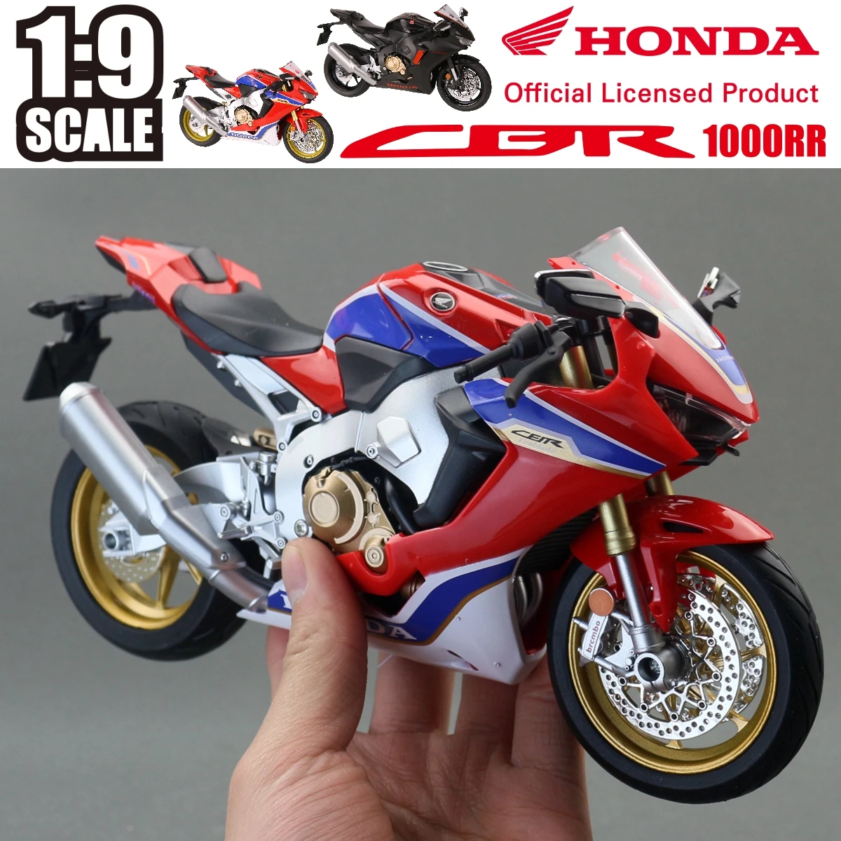 1/9 Honda CBR 1000RR HRC Toy Motorcycle For Children Racing Model Diecast Miniature Large Size Lightable Collection Gift Boy Kid