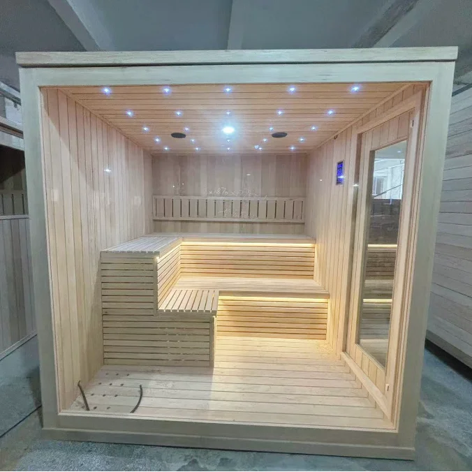 Modern Traditional Luxury Steam Room Custom Red Cedar Hemlock Solid Wood Outdoor Traditional Sauna for Villas