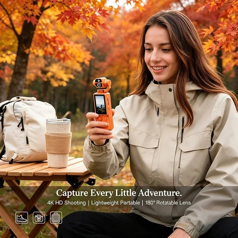 4K HD Pocket Video Camera Auto Focus 180° Rotatable Lens 32GB Outdoor Sports Vlog Cam for Meeting Travel Multi-color Option