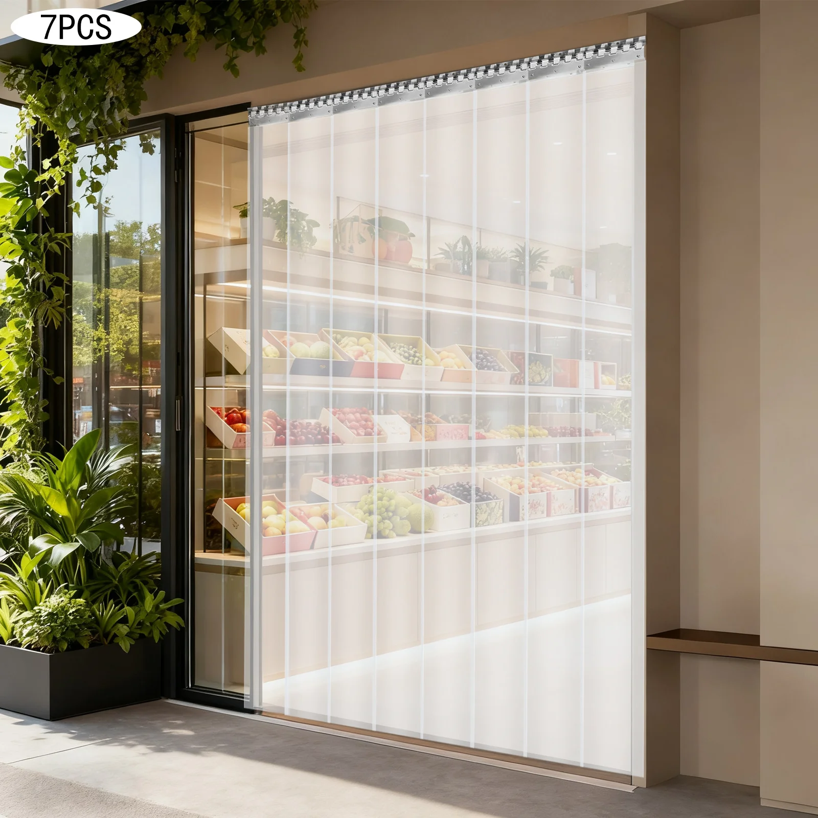 7-teiliger transparenter Streifenvorhang mit Eisenhalterung, PVC-Streifenvorhang für Lagerhallen, Fabriken, Supermärkte und Wohnhäuser – Detail 5