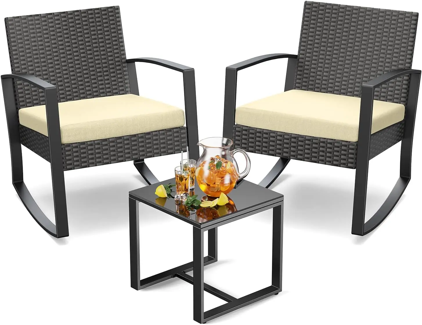 

Patio Furniture Set Outdoor Wicker Bistro Set, Modern Rattan Patio Chairs Conversation Set with Coffee Table for Balcony Porch