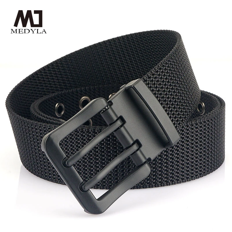 MEDYLA Fashion Classic Canvas Belt Men Metal Double Pin Buckle Casual Strap Belt for Men High Quality Strap MN3008