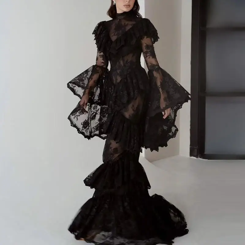 

Ele Вышитая длинная юбка с высокой талией и воротником-стойкой Full Sve Autumn Faion Женская юбка Dr Classy Design Sensation