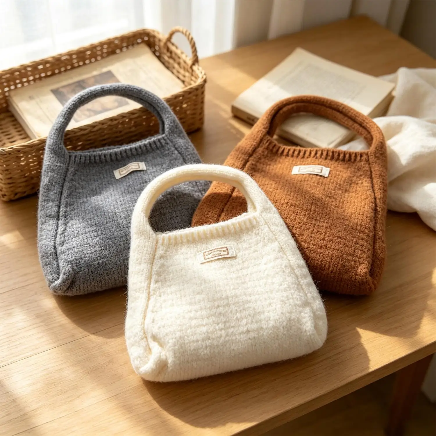 Koreanische Mode Gestrickte Handtasche für Damen Kleine Quadratische Tasche Handytasche Gestrickte Tragetasche Handgelenktasche Vielseitige Stilvolle Niedliche Handtasche – Detail 9