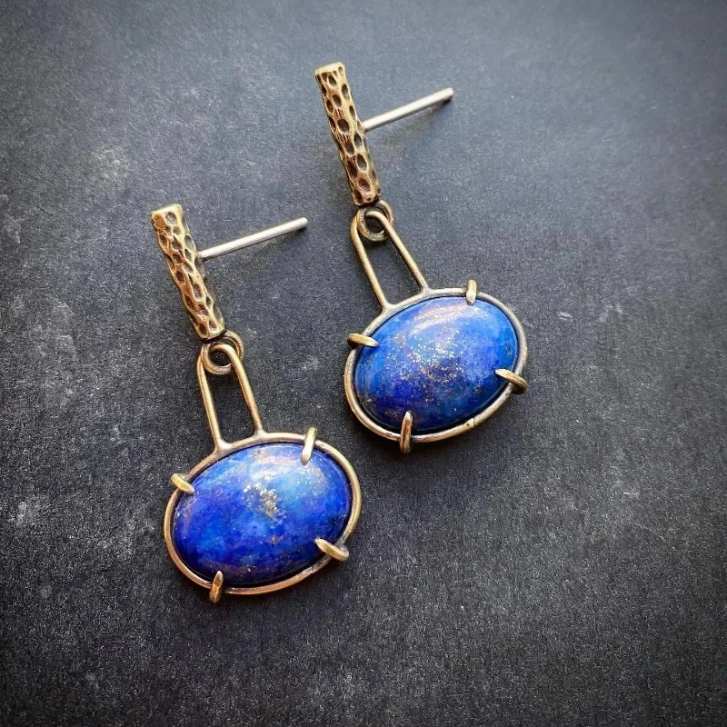 Vintage Ethnic Faux Lapis Lazuli Drop Earrings for Women Bohemian Creative Dark Blue Personalized Earrings Jewelry Accessories