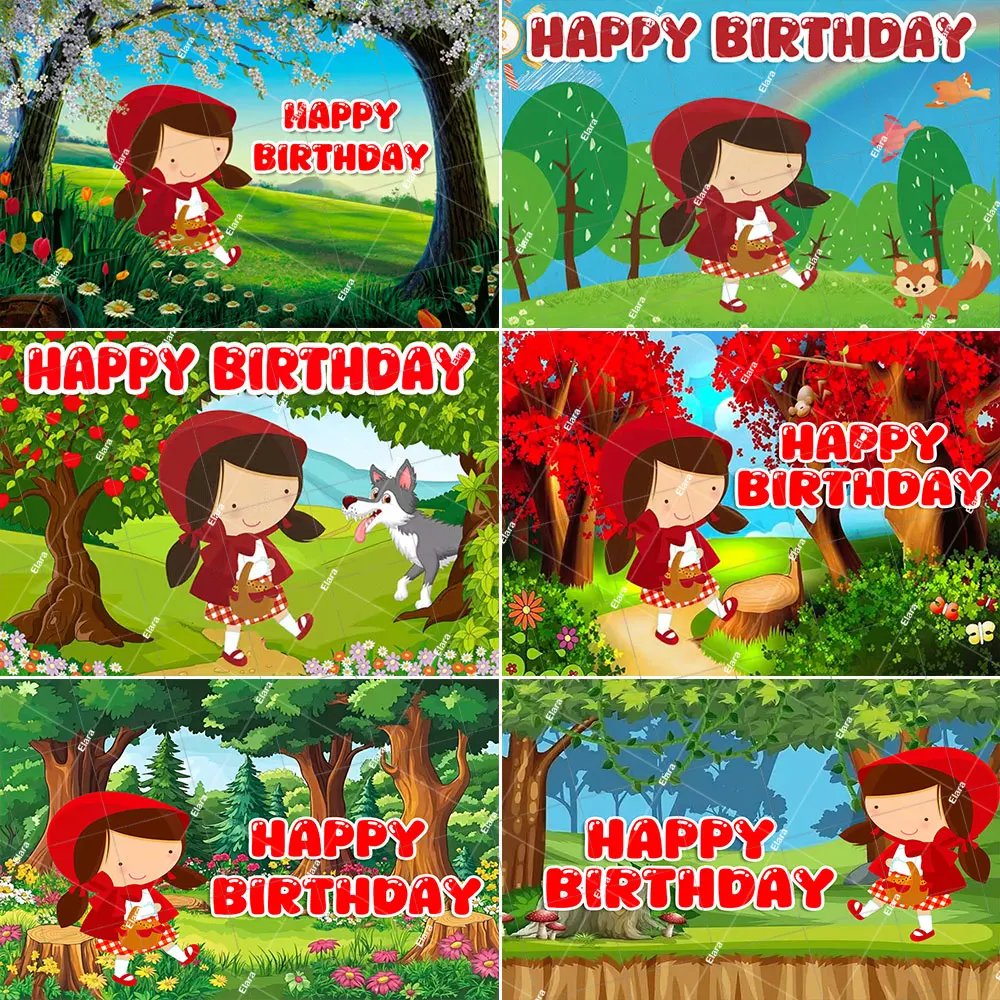 

Little Red Riding Hood Theme Girls Birthday Party Forest Jungle Fairy Tale Baby Shower Photography Backdrop Photo Studio Props