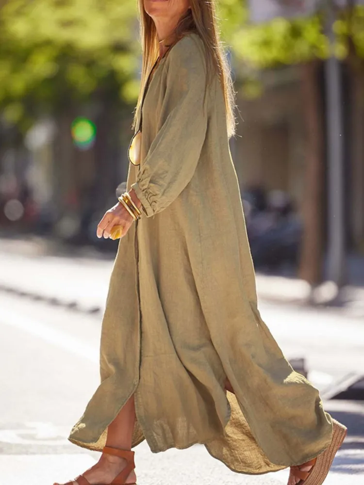 

2025 Spring New Long Sleeves Shirt Dress Casual Fashionable Elegant Single-breasted Long Dress For Women Office Lady Clothing