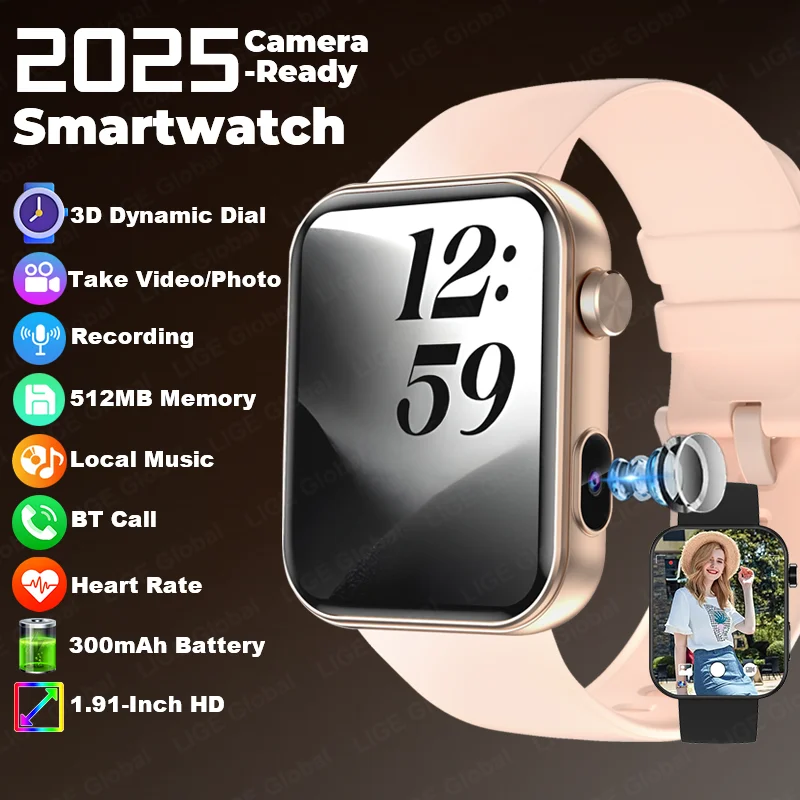 

LIGE New Camera 512MB Memory Smart Watch Women Men Take Photo Video Record Heart Rate Sports Fitness Voice Call For Android iOS