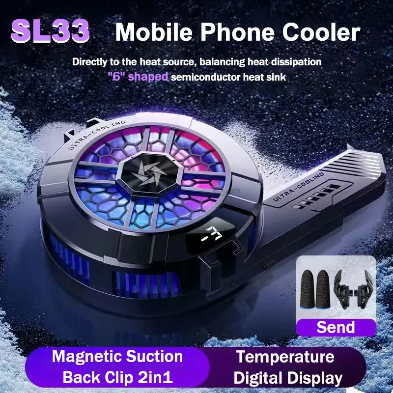 

SL33 Phone Cooler Magnetic Back Clip Cooling Fan Radiator Heat Sink for iPhone Android High Performance Portable Cooling