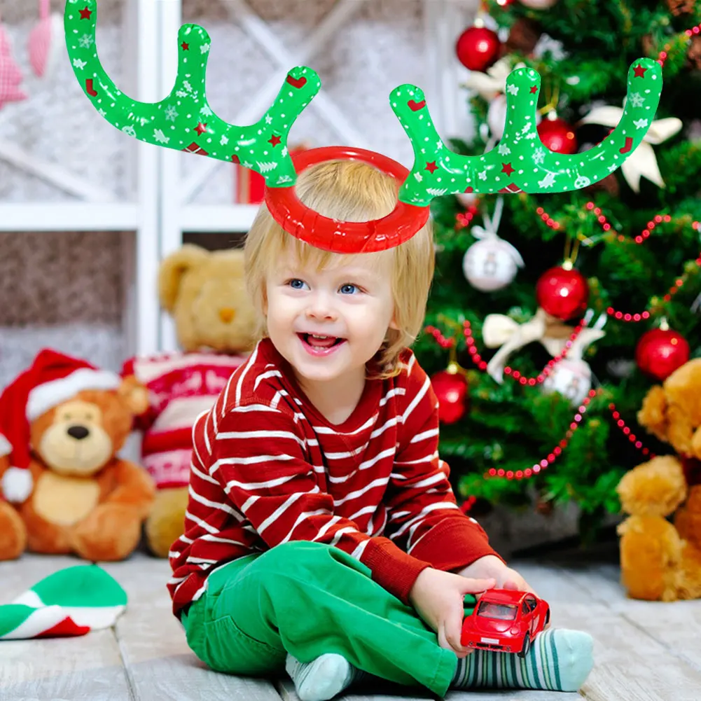Inflatable Reindeer Antler แหวนโยนเกมคริสต์มาสปาร์ตี้เกม Inflatable Reindeer Antler หมวกแหวนสําหรับเด็กผู้ใหญ่ครอบครัว
