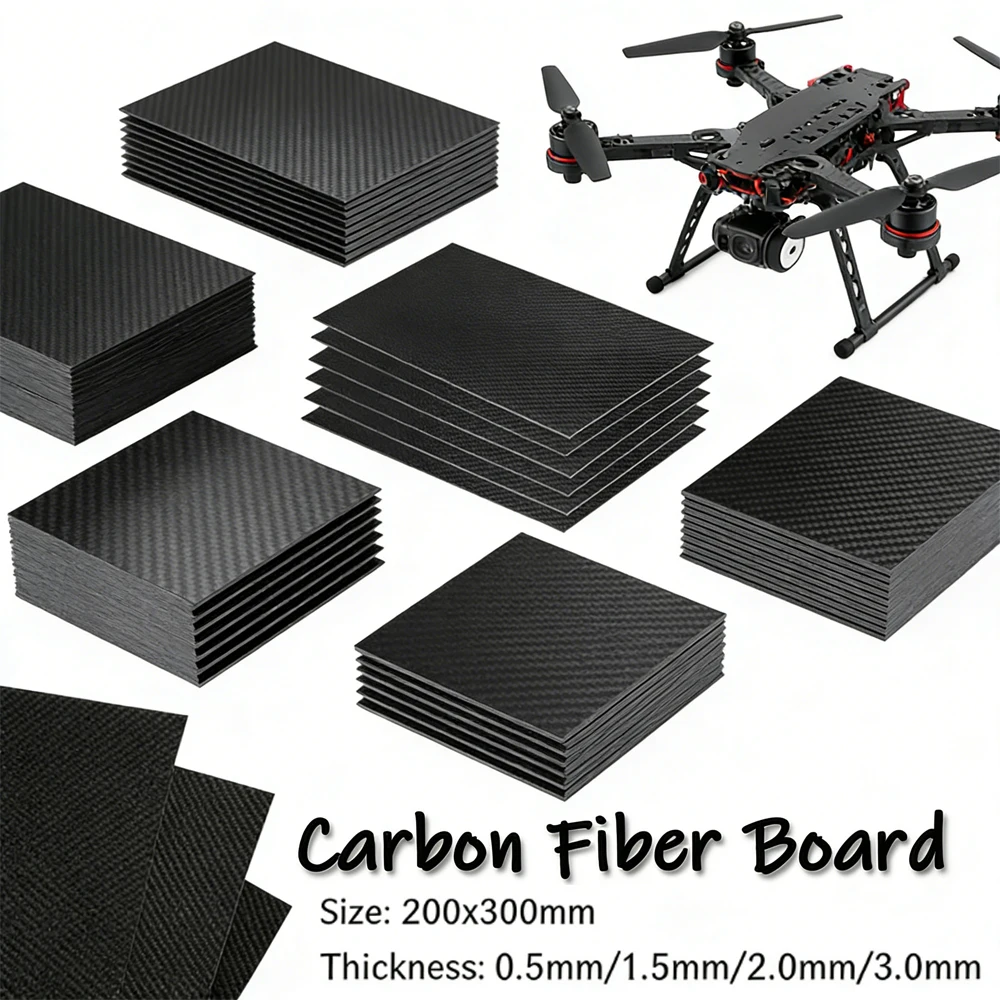 1pc 200x300mm 3K Carbon Fiber Sheet, 0.5/1/1.5/2/3mm Thick Carbon Composite Board for DIY & General Use