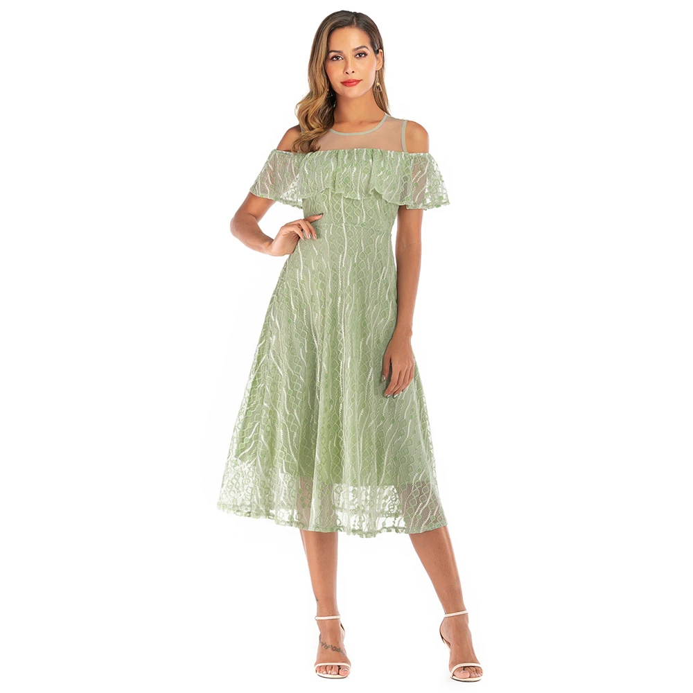 Robe de soirée en dentelle verte menthe pour femme, Off The Initiated Tea Length, A Line, Wholesale, Wholesale, Wedding, Neuf, En stock, 2024