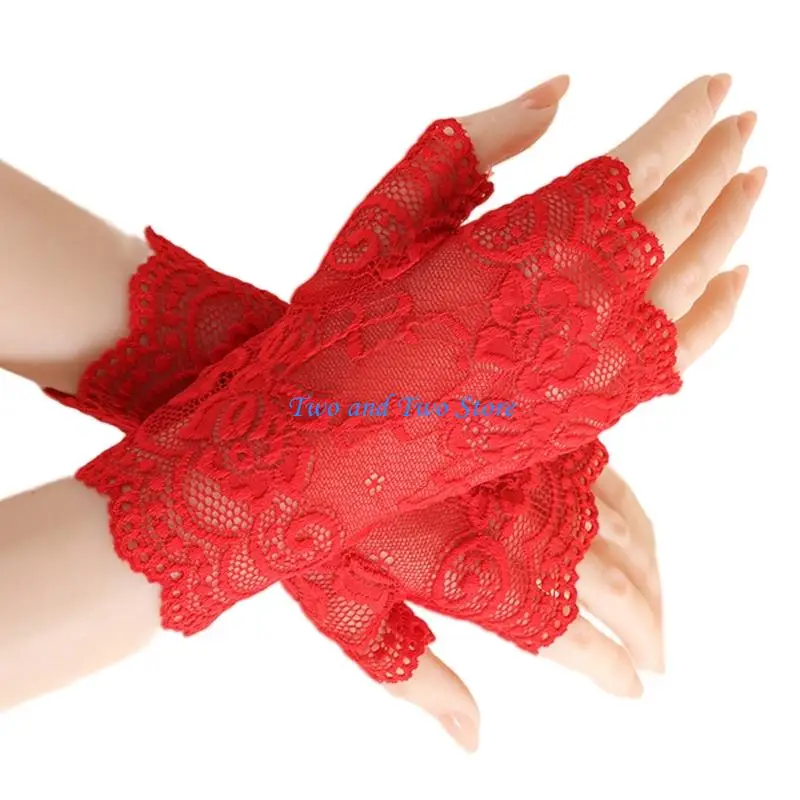 HX6F Luxury Embroidered Gloves For Bridal Attire Half Finger Design Soft Fabric Wedding Accessory