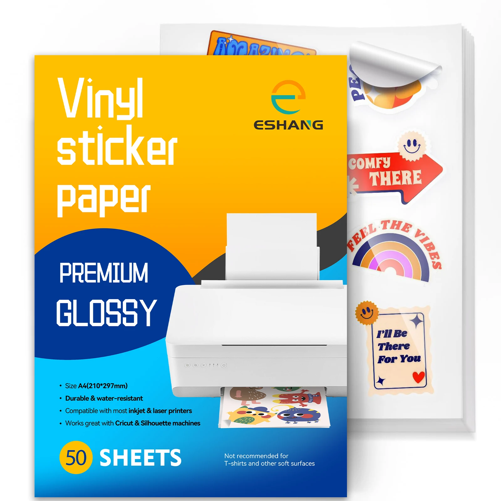 50 Sheets A4 Size Printable Glossy Sticker Photo Paper 8.3x11.7 Full Sheet Inkjet Self Adhesive Label For for Scrapbooking