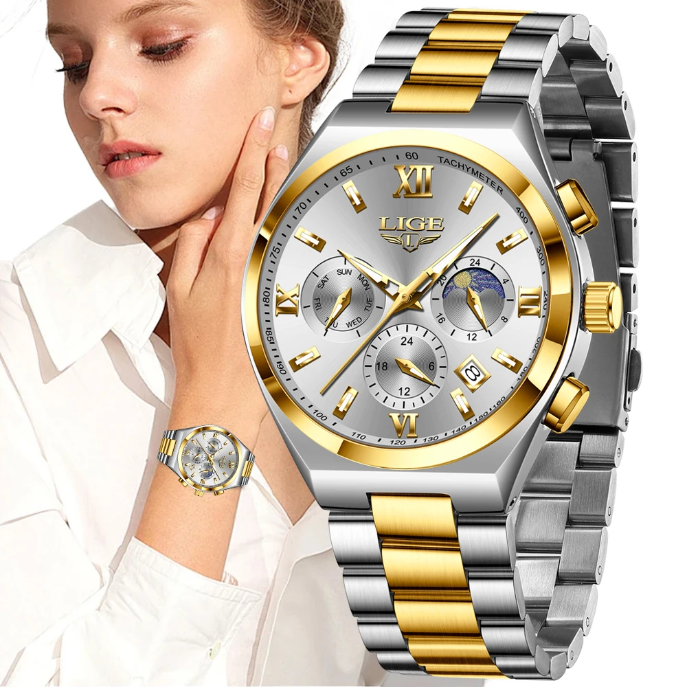 Reloj LIGE de lujo de marca superior, relojes de pulsera de cuarzo analógicos simples para mujer, reloj femenino informal resistente al agua a la moda, reloj para mujer