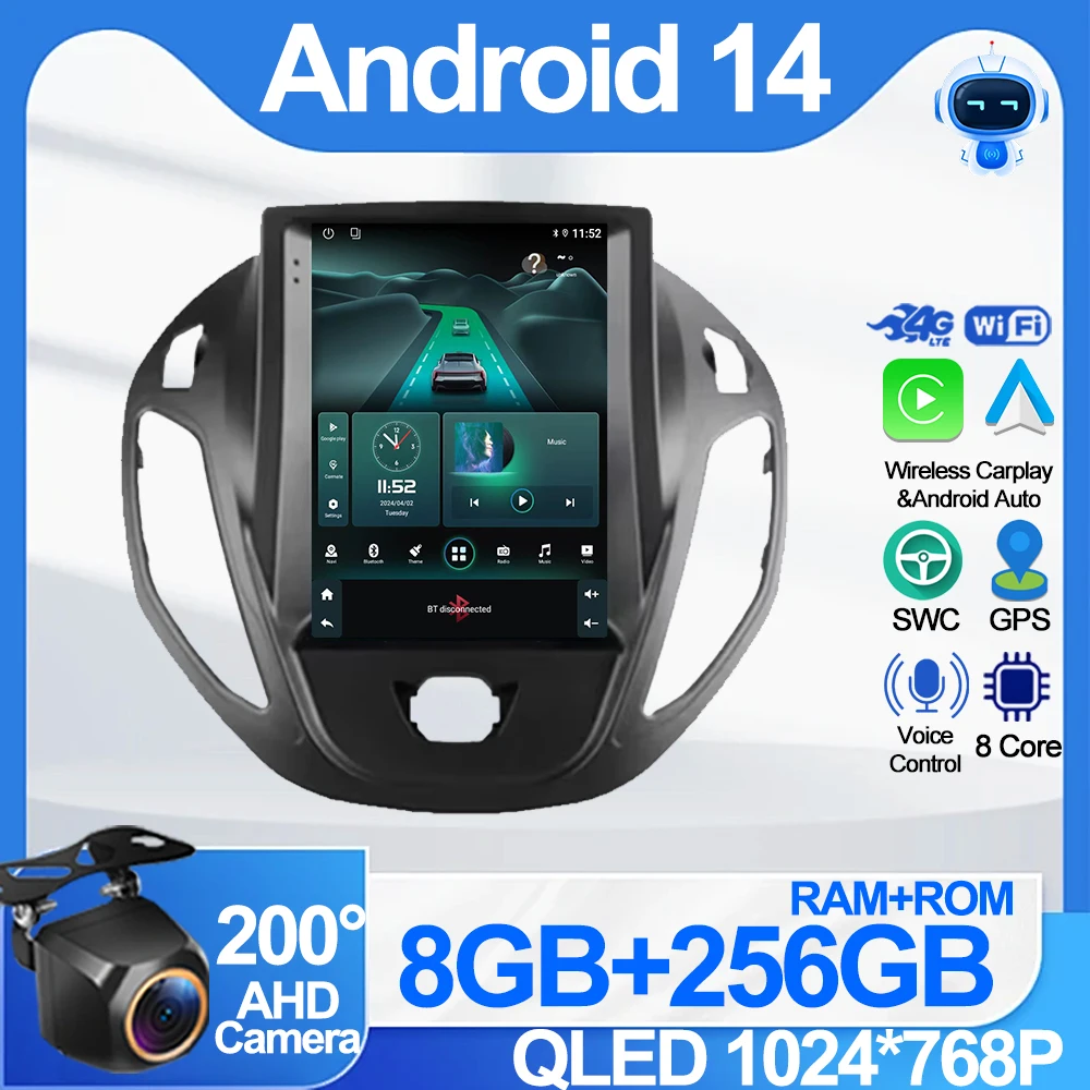 Android Auto Radio For Ford B-Max Transit Courier Tourneo 2012 - 2018 Carplay Navigation GPS Carplay Multimedia Player No 2din
