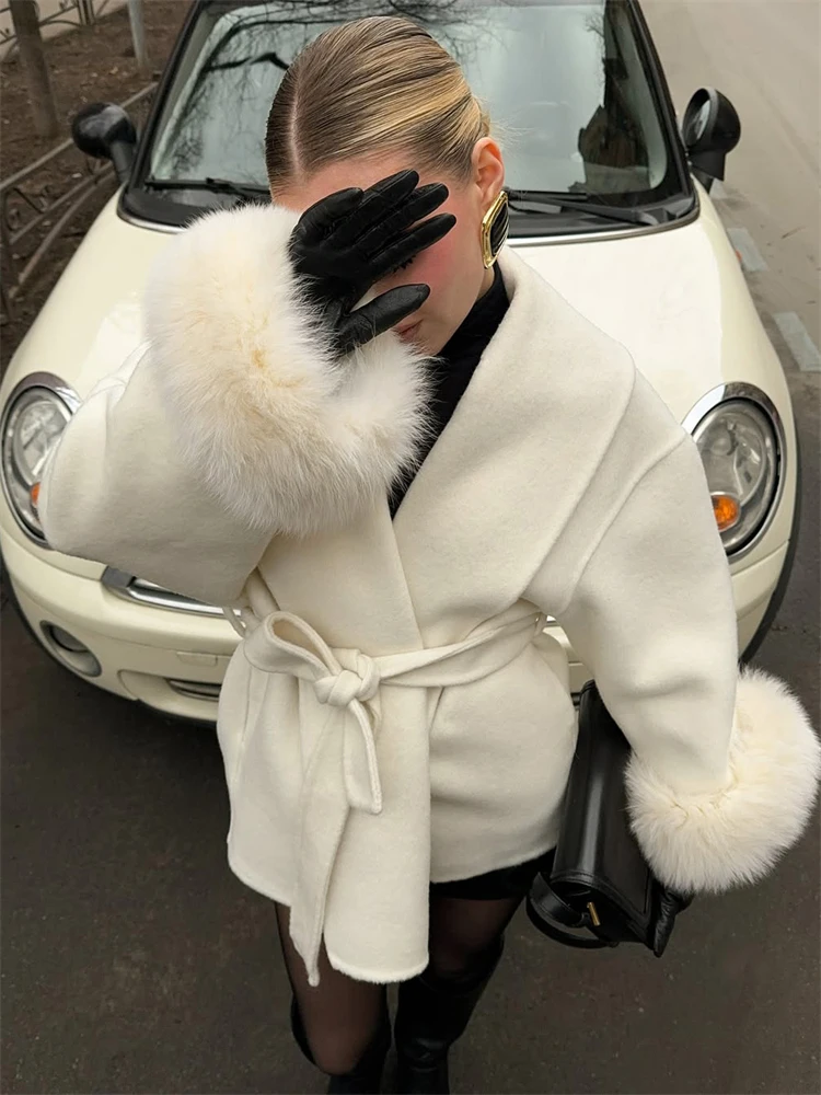 Trendix Fox Fur Woolen Women's Autumn Coat Fashion Patchwork Double-Sided Wool Overcoat 2025 New Elegant Office Commuter Jacket