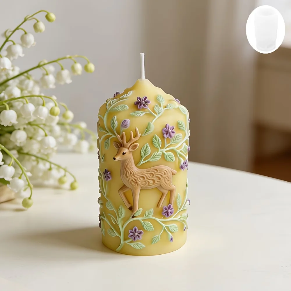 1PC Deer Flower Leaf Resin Silicone Mold Hollow Cylindrical Irregular Shape for DIY Crafts Spring-Themed Deer Antler