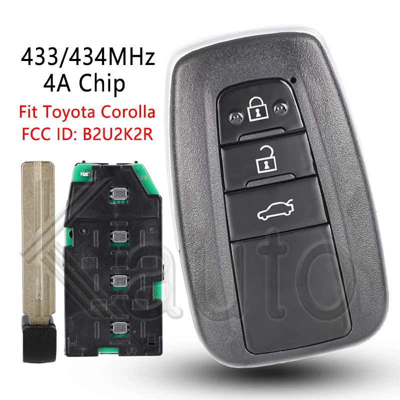 

Car Remote Control Key For Toyota Corolla Cross 2018-2021 4A Chip 433 434MHz 8990H-02050 B2U2K2R 3 Buttons Smart Car Key Card