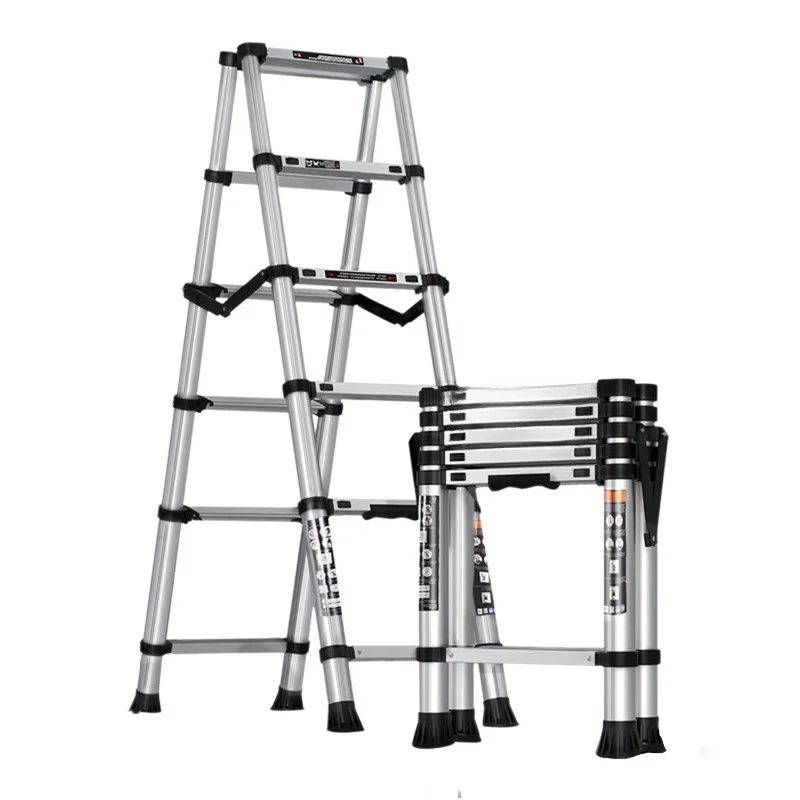 

Stainless steel telescopic ladder, multifunctional household herringbone ladder