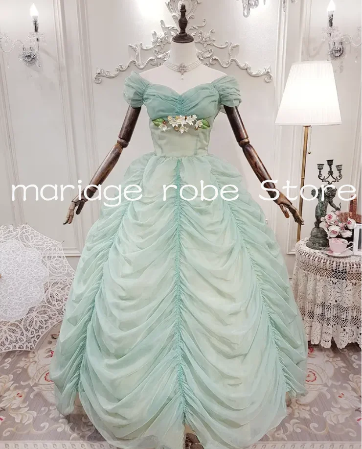 Mint Green Victorian Prom Dresses Ruched Floral Off Shoulder Southern Belle Civil War Princess Evening Gown Customsized