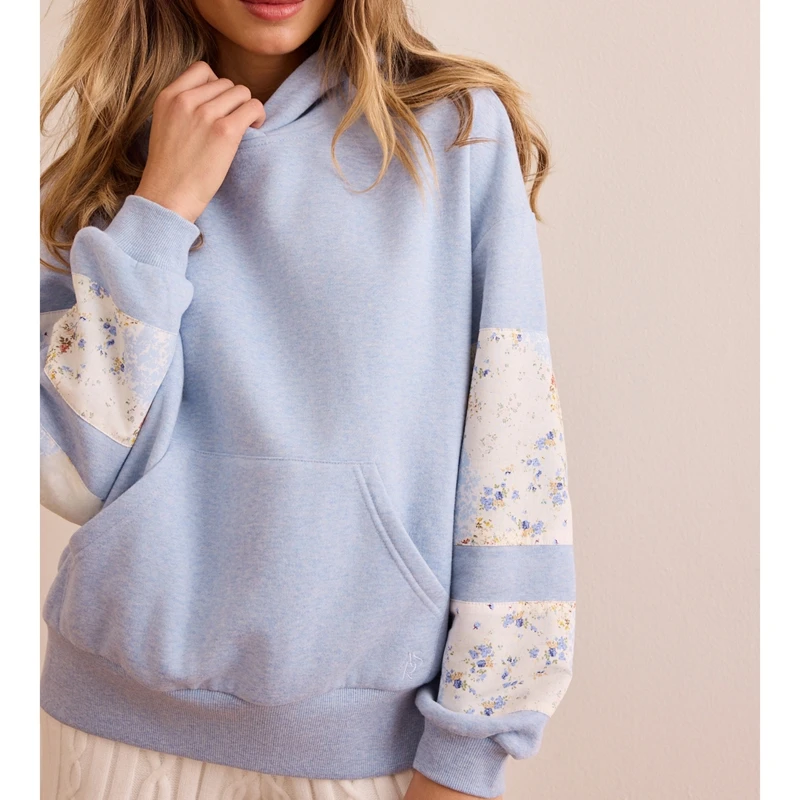 Cute Hoodie for Teen Girls Floral Embroidered Patchwork Y2k Oversized Pullover Preppy Streetwear Aesthetic Sweatshirt