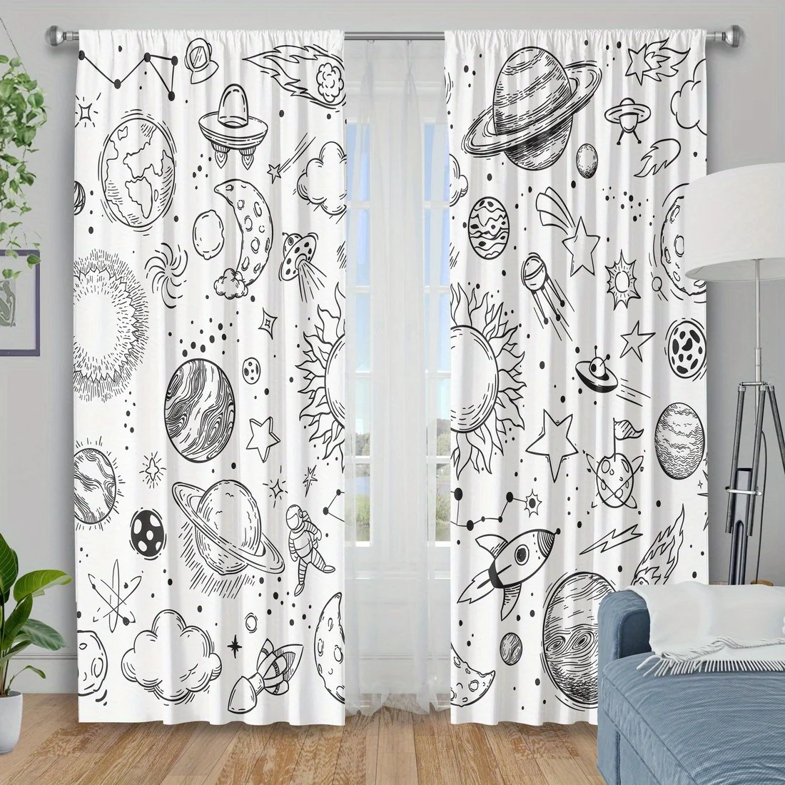 Science Nursery - Cartoon Space Planet Galaxy Curtains Science