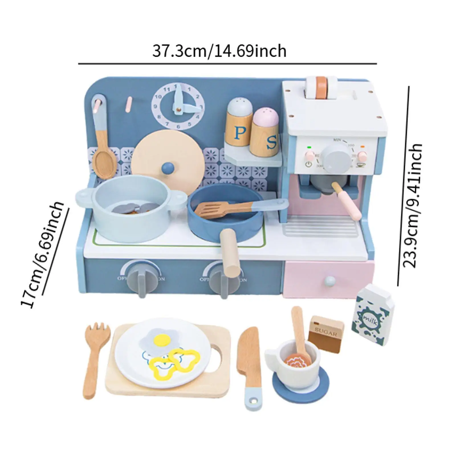 ชุดครัวไม้ของเล่นพร้อมอุปกรณ์ทำอาหาร ของเล่นครัวแบบอินเทอร์แอคทีฟ