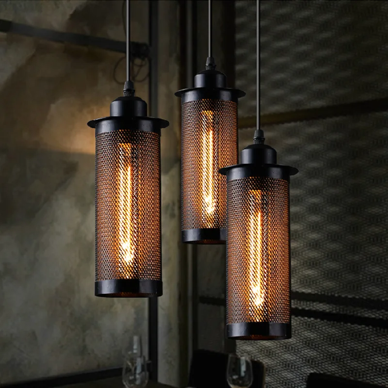 Retro Della Maglia Gabbia Luce del Pendente Loft Industriale Lampade A Sospensione per Sala da pranzo Bar Moderno Ha Condotto La Luce Complementi