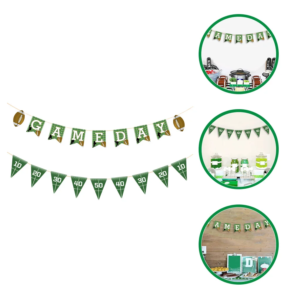 

2Pcs Football Birthday Banner Rugby Hanging Decoration Sports Party Supplies Football Themed Birthday Party Wall Decorations