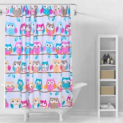 PEVA Owl Shower Curtain Home Waterproof and Anti-Mold Home Bathroom Decorative Curtain with 12 Hooks