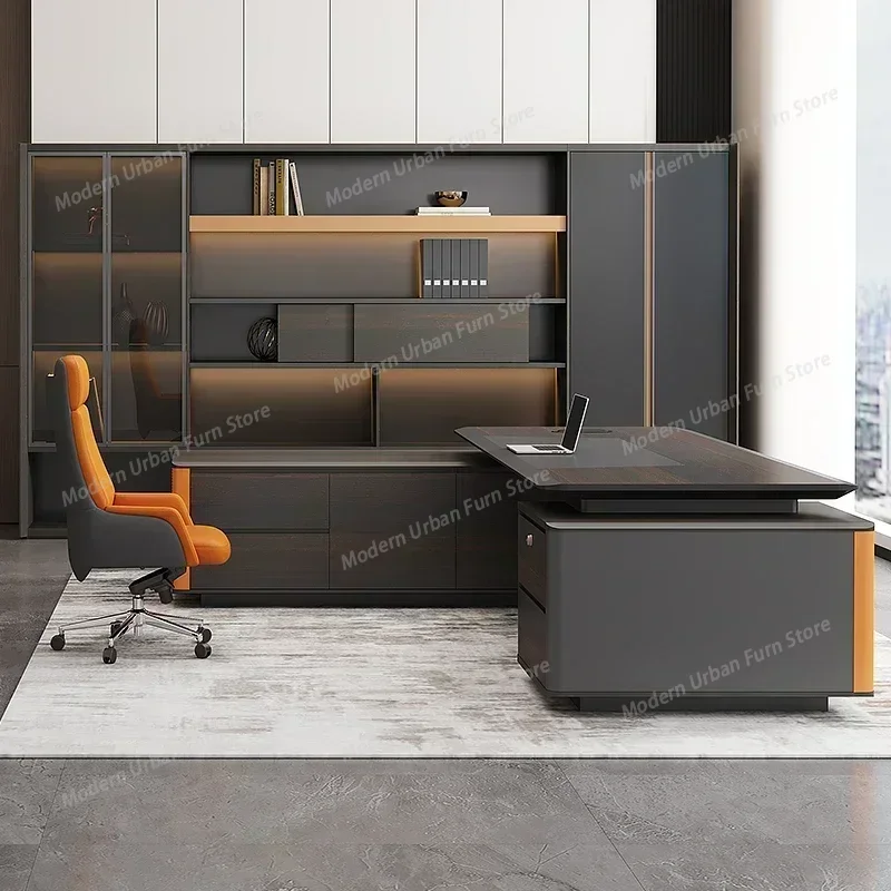 

Роскошный современный офисный стол L-образной формы премиум-класса с ящиками для хранения, компьютерный стол, шкаф для документов, кресло руководителя