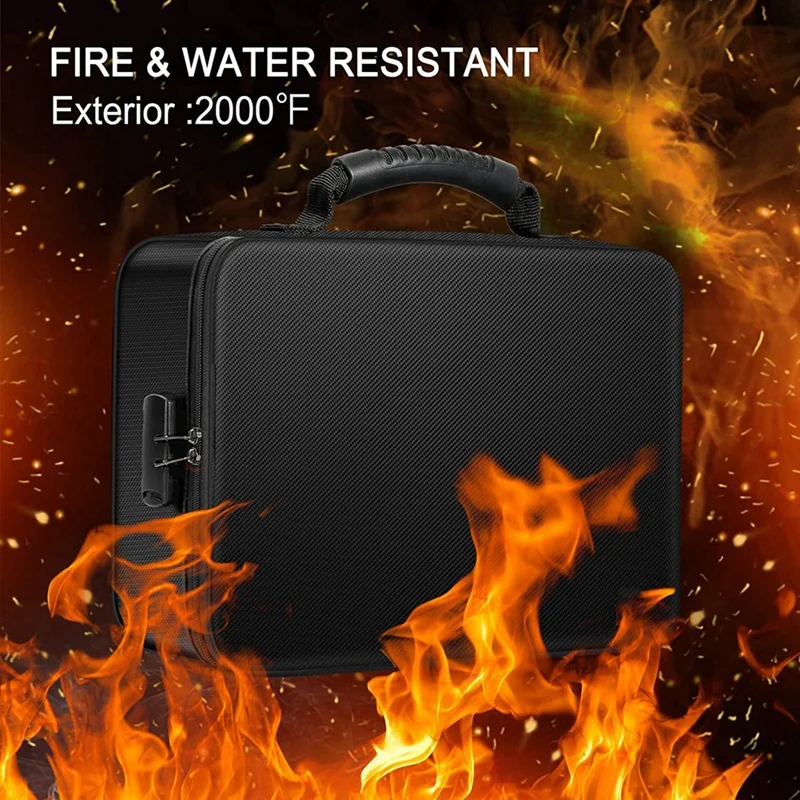 2X Organizer Bag Fireproof Document Bag With Lock Portable Filing Storage Box Holder For Document File Passport