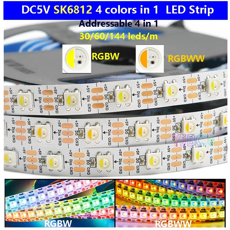 

SK6812 RGBW RGBWW 4 in 1 Led Strip Light DC5V Similar WS2812B Individual Addressable 30/60/144 leds/m Led Lights bar IP30 65 67