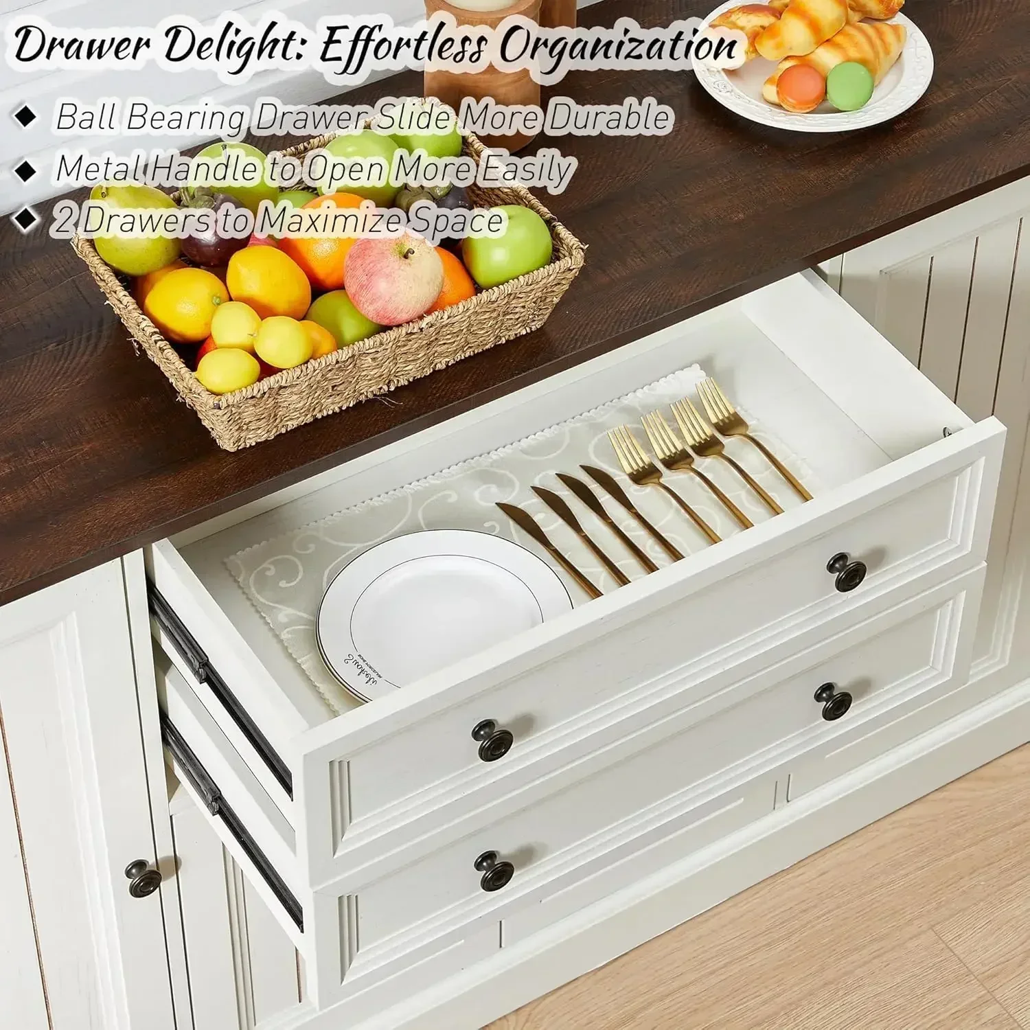[Hot Deal, Best Seller!]58"  Cabinet with Storage,34" Tall Coffee Bar  w/2 Large Drawers&4 Grooved Barn Doors,Sideboard
