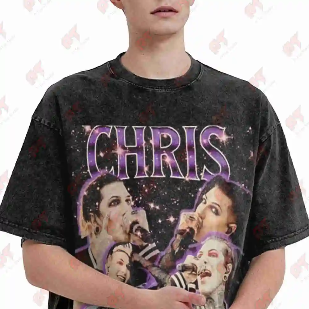 Chris Motionless Retro 90S Vintage Washed Tee Pure Cotton T-Shirt