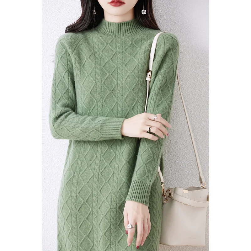 

Jueqi Autumn/Winter New Cashmere Sweater Pullover Sweater Long 100% Pure Wool Knitted Bottom RT-975