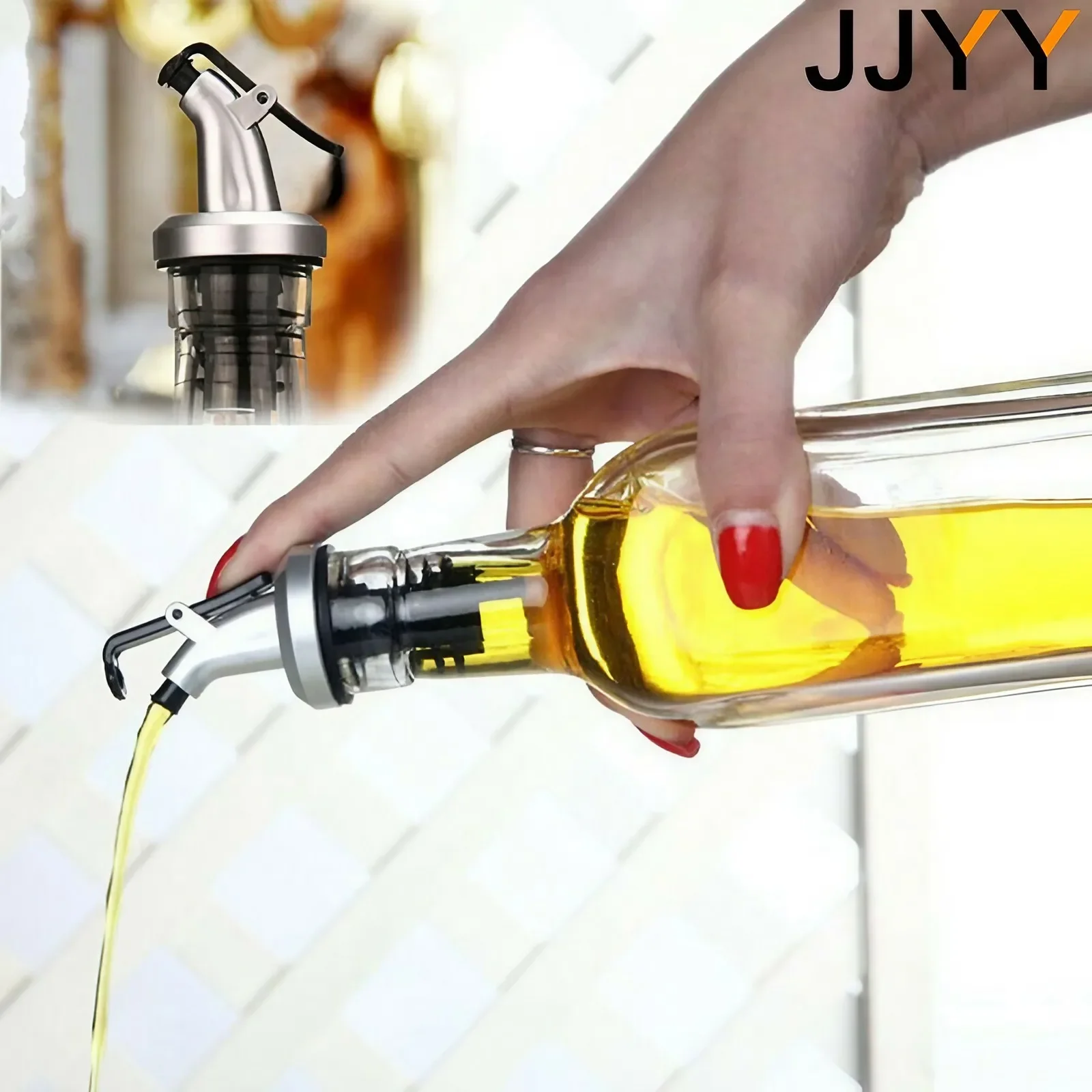 JJYY Stainless Steel Press Leak Proof Oil Controlled Spout Wine Dispenser Wine Pourer Flip Top Stopper Kitchen Tools