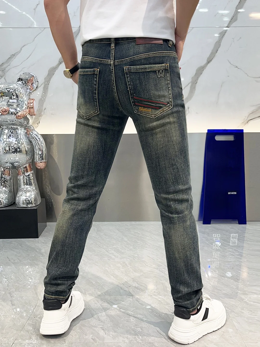 

Мужские джинсы Slim Fit из винтажного денима с эффектом потертости, модные, удобные, дышащие, мягкие, повседневные брюки