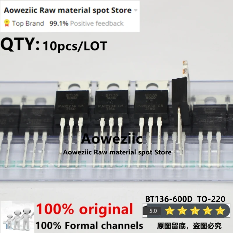 Aoweziic 2015 + 100% yeni ithal orijinal BT136 BT136-600D BT136-600E TO-220 triyak üç 600V 4A terminali