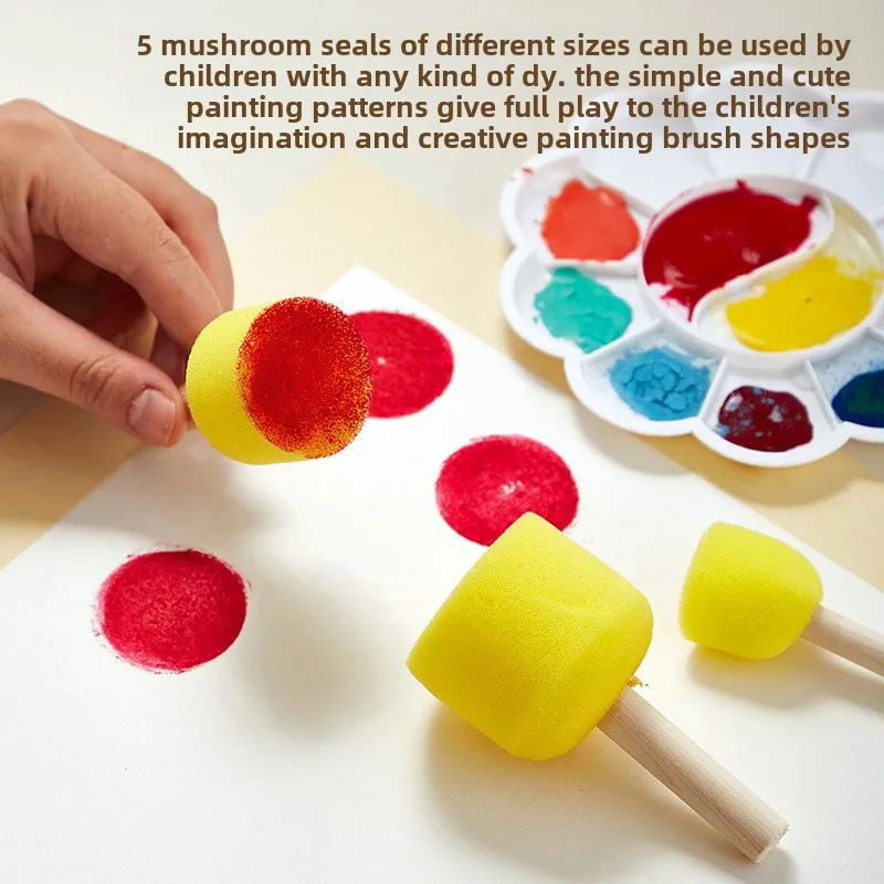 مقبض خشبي الفطر رئيس الإسفنج فرشاة الأطفال دهان داي الإسفنج ختم مجموعة الطلاء الكتابة على الجدران خلق فرشاة فنية فريدة من نوعها