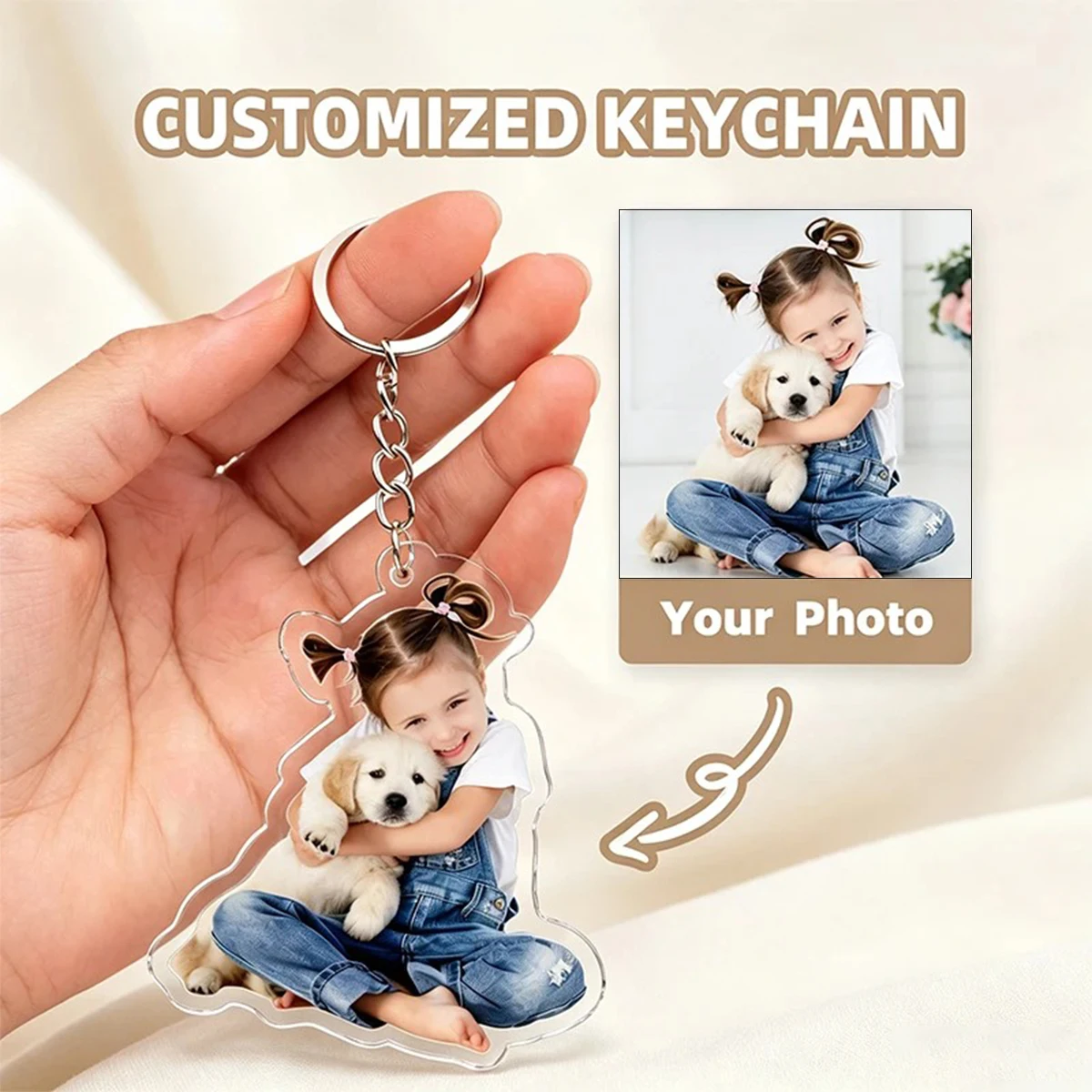 Custom Photo Acrylic Keychain Personalized Picture Key Chain Gift for Couple Family Pet Memorial Souvenir view 2