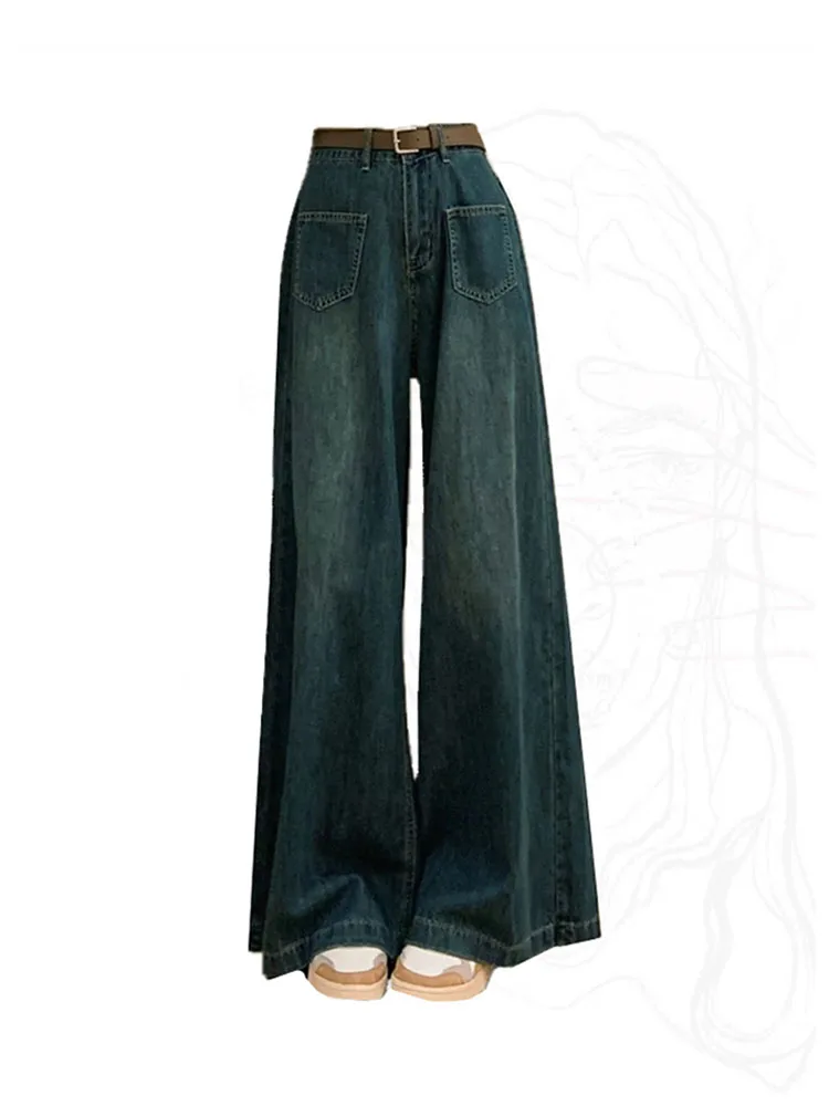 

American Style Sexy High Street Jeans Women Slim High Waist Wide Leg Pants Summer Streetwear New Pockets Design Denim Trousers