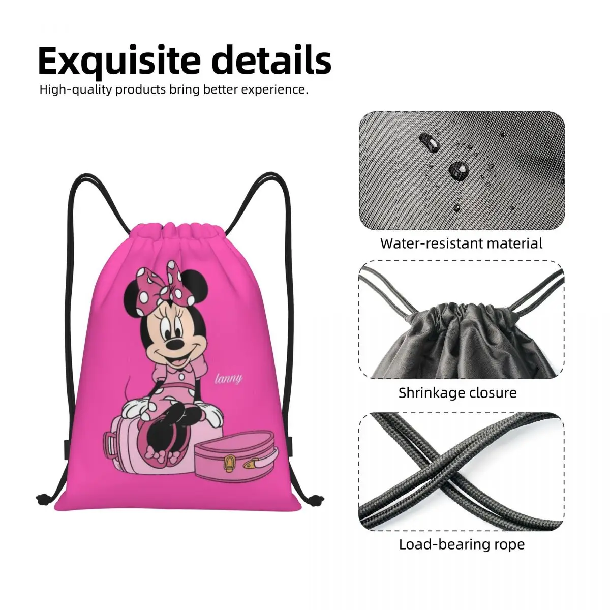 Custom Mickey Mouse Minnie Drawstring Bag, Yoga Mochilas, Cartoon Sports Gym Sackpack, Mulheres e Homens